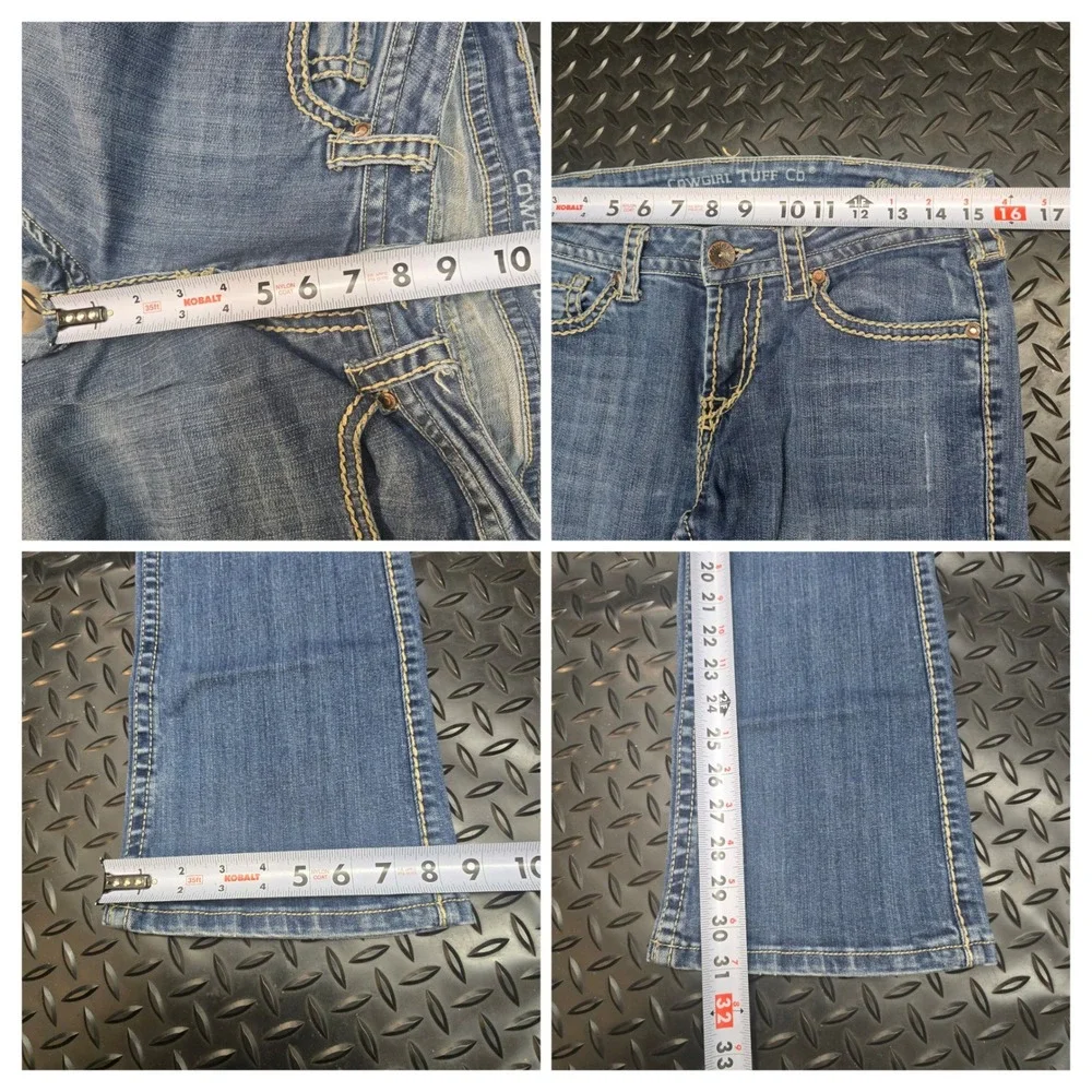 Cowgirl Tuff Co Never Give Up Bootcut Jeans Blue Distressed 29x31 JNGVUP